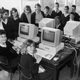 Teachers and pupils try out the new computer